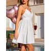 CUPSHE Women’s Backless Summer Mini Sundress Spaghetti Strap Smocked Waist Flowy A Line Dress Casual Beach Vacation Dress(White)