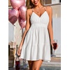 CUPSHE Women’s Backless Summer Mini Sundress Spaghetti Strap Smocked Waist Flowy A Line Dress Casual Beach Vacation Dress(White)