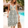 CUPSHE Womens Boho Midi Dresses Summer Spaghetti Strap Crochet Lace V Neck Drawstring Waist Beach Vacation Casual Sundress(Black Paisley)