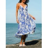 CUPSHE Womens Boho Midi Dresses Summer Spaghetti Strap Crochet Lace V Neck Drawstring Waist Beach Vacation Casual Sundress(Blue Tropical)