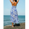 CUPSHE Womens Boho Midi Dresses Summer Spaghetti Strap Crochet Lace V Neck Drawstring Waist Beach Vacation Casual Sundress(Blue Tropical)
