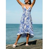 CUPSHE Womens Boho Midi Dresses Summer Spaghetti Strap Crochet Lace V Neck Drawstring Waist Beach Vacation Casual Sundress(Blue Tropical)