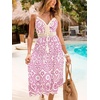 CUPSHE Womens Boho Midi Dresses Summer Spaghetti Strap Crochet Lace V Neck Drawstring Waist Beach Vacation Casual Sundress(Fuchsia Paisley)