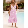 CUPSHE Womens Boho Midi Dresses Summer Spaghetti Strap Crochet Lace V Neck Drawstring Waist Beach Vacation Casual Sundress(Fuchsia Paisley)