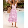 CUPSHE Womens Boho Midi Dresses Summer Spaghetti Strap Crochet Lace V Neck Drawstring Waist Beach Vacation Casual Sundress(Fuchsia Paisley)