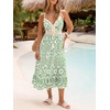 CUPSHE Womens Boho Midi Dresses Summer Spaghetti Strap Crochet Lace V Neck Drawstring Waist Beach Vacation Casual Sundress(Green Paisley)