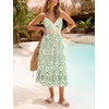 CUPSHE Womens Boho Midi Dresses Summer Spaghetti Strap Crochet Lace V Neck Drawstring Waist Beach Vacation Casual Sundress(Green Paisley)