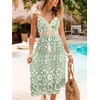 CUPSHE Womens Boho Midi Dresses Summer Spaghetti Strap Crochet Lace V Neck Drawstring Waist Beach Vacation Casual Sundress(Green Paisley)