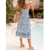 CUPSHE Womens Boho Midi Dresses Summer Spaghetti Strap Crochet Lace V Neck Drawstring Waist Beach Vacation Casual Sundress(Navy Paisley)