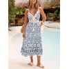 CUPSHE Womens Boho Midi Dresses Summer Spaghetti Strap Crochet Lace V Neck Drawstring Waist Beach Vacation Casual Sundress(Navy Paisley)