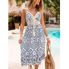 CUPSHE Womens Boho Midi Dresses Summer Spaghetti Strap Crochet Lace V Neck Drawstring Waist Beach Vacation Casual Sundress(Navy Paisley)