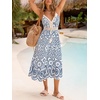 CUPSHE Womens Boho Midi Dresses Summer Spaghetti Strap Crochet Lace V Neck Drawstring Waist Beach Vacation Casual Sundress(Navy Paisley)