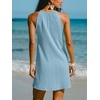CUPSHE Womens Knit Summer Dress Round Neck A Line Casual Beach Vacation Holiday Sun Dress Wedding Guest Short Mini Dress(Light Blue)
