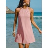 CUPSHE Womens Knit Summer Dress Round Neck A Line Casual Beach Vacation Holiday Sun Dress Wedding Guest Short Mini Dress(Light Pink)
