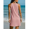 CUPSHE Womens Knit Summer Dress Round Neck A Line Casual Beach Vacation Holiday Sun Dress Wedding Guest Short Mini Dress(Light Pink)
