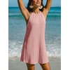 CUPSHE Womens Knit Summer Dress Round Neck A Line Casual Beach Vacation Holiday Sun Dress Wedding Guest Short Mini Dress(Light Pink)