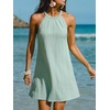CUPSHE Womens Knit Summer Dress Round Neck A Line Casual Beach Vacation Holiday Sun Dress Wedding Guest Short Mini Dress(Mint Green)