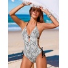 CUPSHE Women’s One Piece Deep V Plunging Halter Neck Bathing Suit Monokini Self Tied Textured(White Floral)