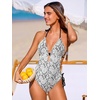 CUPSHE Women’s One Piece Deep V Plunging Halter Neck Bathing Suit Monokini Self Tied Textured(White Floral)