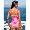 CUPSHE Women’s One Piece Swimsuit Bandeau Neck Ruffle Sleeves Bathing Suit Adjustable Straps Hook Ruched Swimwear(Pink/Floral)
