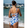 CUPSHE Women’s One Piece Swimsuit Bandeau Neck Ruffle Sleeves Bathing Suit Adjustable Straps Hook Ruched Swimwear(Royal Blue Floral)