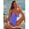 CUPSHE Women’s One Piece Swimsuit Deep V Neck Bathing Suit Color Block Self Tie Adjustable Straps Swimwear Ruching(Purple/Orange)