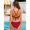 CUPSHE Women’s One Piece Swimsuit Monokini Plunging Neck Cutout Bathing Suit Halter Ties Adjustable Straps Swimwear(Brick Red/Stripe)