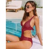 CUPSHE Women’s One Piece Swimsuit Monokini Plunging Neck Cutout Bathing Suit Halter Ties Adjustable Straps Swimwear(Brick Red/Stripe)