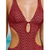 CUPSHE Women’s One Piece Swimsuit Monokini Plunging Neck Cutout Bathing Suit Halter Ties Adjustable Straps Swimwear(Brick Red/Stripe)