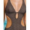 CUPSHE Women’s One Piece Swimsuit Monokini Plunging Neck Cutout Bathing Suit Halter Ties Adjustable Straps Swimwear(Brown/Stripe)