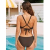 CUPSHE Women’s One Piece Swimsuit Monokini Plunging Neck Cutout Bathing Suit Halter Ties Adjustable Straps Swimwear(Brown/Stripe)