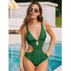 CUPSHE Women’s One Piece Swimsuit Monokini Plunging Neck Cutout Bathing Suit Halter Ties Adjustable Straps Swimwear(Emerald Green/Stripe)