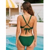 CUPSHE Women’s One Piece Swimsuit Monokini Plunging Neck Cutout Bathing Suit Halter Ties Adjustable Straps Swimwear(Emerald Green/Stripe)