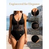 CUPSHE Women’s One Piece Swimsuit Plunge Deep V Neck Bathing Suit Textured Lace Up Front Hollow Out Modest Swimwear(Black)