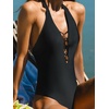 CUPSHE Women’s One Piece Swimsuit Plunging Neck Halter Adjustable Straps Cutouts Bathing Suit Swimwear(Black)