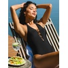 CUPSHE Women’s One Piece Swimsuit Plunging Neck Halter Adjustable Straps Cutouts Bathing Suit Swimwear(Black)