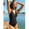 CUPSHE Women’s One Piece Swimsuit Plunging Neck Halter Adjustable Straps Cutouts Bathing Suit Swimwear(Black)
