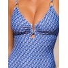 CUPSHE Women’s One Piece Swimsuit Plunging Neck V Wire Bathing Suit Crisscross Straps Adjustable Self Tie Swimwear(Cobalt Blue/Geometric)