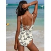 CUPSHE Women’s One Piece Swimsuit Plunging Neck V Wire Bathing Suit Crisscross Straps Adjustable Self Tie Swimwear(White/Black Tropical Leaf)