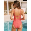CUPSHE Women’s One Piece Swimsuit Scoop Neck Bathing Suit Adjustable Straps Cut Out Back Hook Swimwear Textured(Coral)