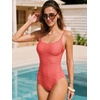 CUPSHE Women’s One Piece Swimsuit Scoop Neck Bathing Suit Adjustable Straps Cut Out Back Hook Swimwear Textured(Coral)
