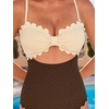 CUPSHE Women’s One Piece Swimsuit Sexy Cutout Scallop Trim Bathing Suit(Beige/Brown)