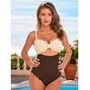 CUPSHE Women’s One Piece Swimsuit Sexy Cutout Scallop Trim Bathing Suit(Beige/Brown)