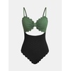 CUPSHE Women’s One Piece Swimsuit Sexy Cutout Scallop Trim Bathing Suit(Black/Green)