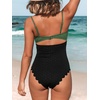 CUPSHE Women’s One Piece Swimsuit Sexy Cutout Scallop Trim Bathing Suit(Black/Green)