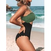 CUPSHE Women’s One Piece Swimsuit Sexy Cutout Scallop Trim Bathing Suit(Black/Green)