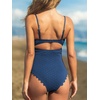 CUPSHE Women’s One Piece Swimsuit Sexy Cutout Scallop Trim Bathing Suit(Dark Blue)
