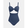 CUPSHE Women’s One Piece Swimsuit Sexy Cutout Scallop Trim Bathing Suit(Dark Blue)