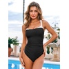 CUPSHE Women’s One Piece Swimsuit Square Neck Adjustable Straps Bathing Suit Back Self Tie Strappy Ruched Color Block(Black/White)