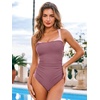 CUPSHE Women’s One Piece Swimsuit Square Neck Adjustable Straps Bathing Suit Back Self Tie Strappy Ruched Color Block(Dusty Berry/Pink)